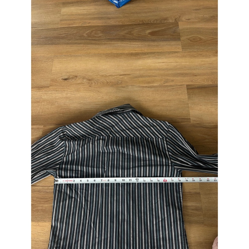 Vintage Y2K Office Siren Pinstripe Button Down Shirt Black White Large preppy - Picture 6 of 7